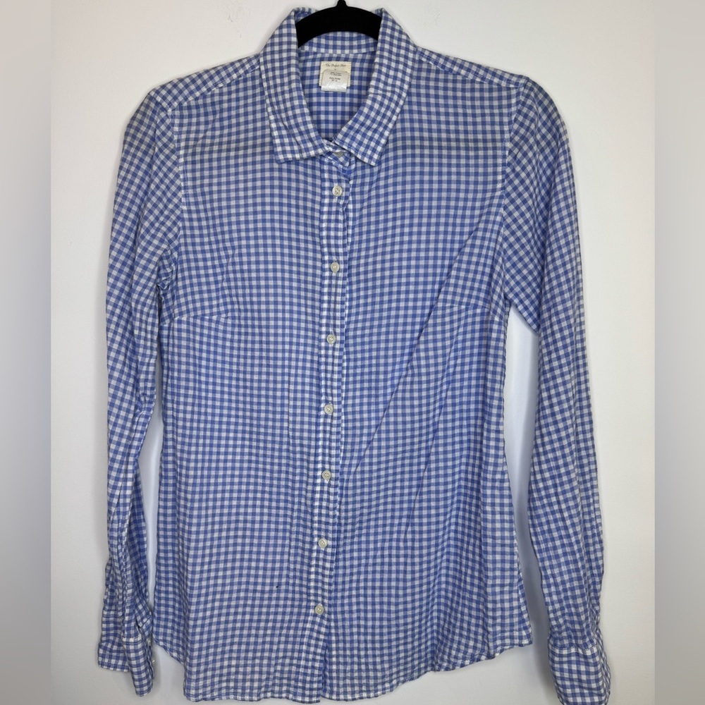 J. Crew gingham the perfect shirt Blue Checkered size XS